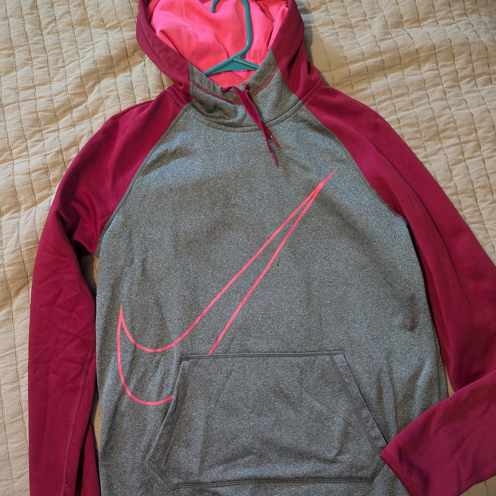 Nike Gray and Pink Hoodie with Maroon Sleeves